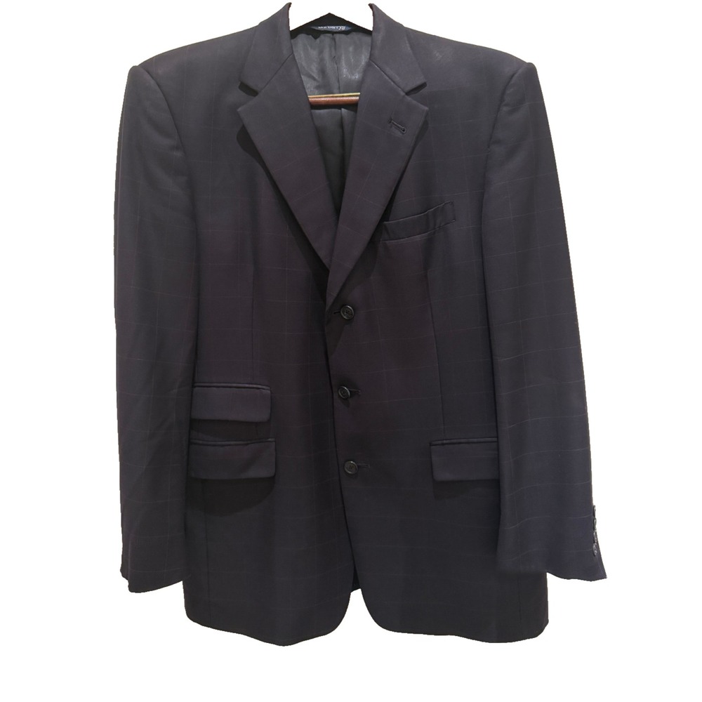 Vtg Burberrys' Men 40R Wool Windowpane Navy Suit Classic Old Money Heritage Icon - Picture 4 of 12